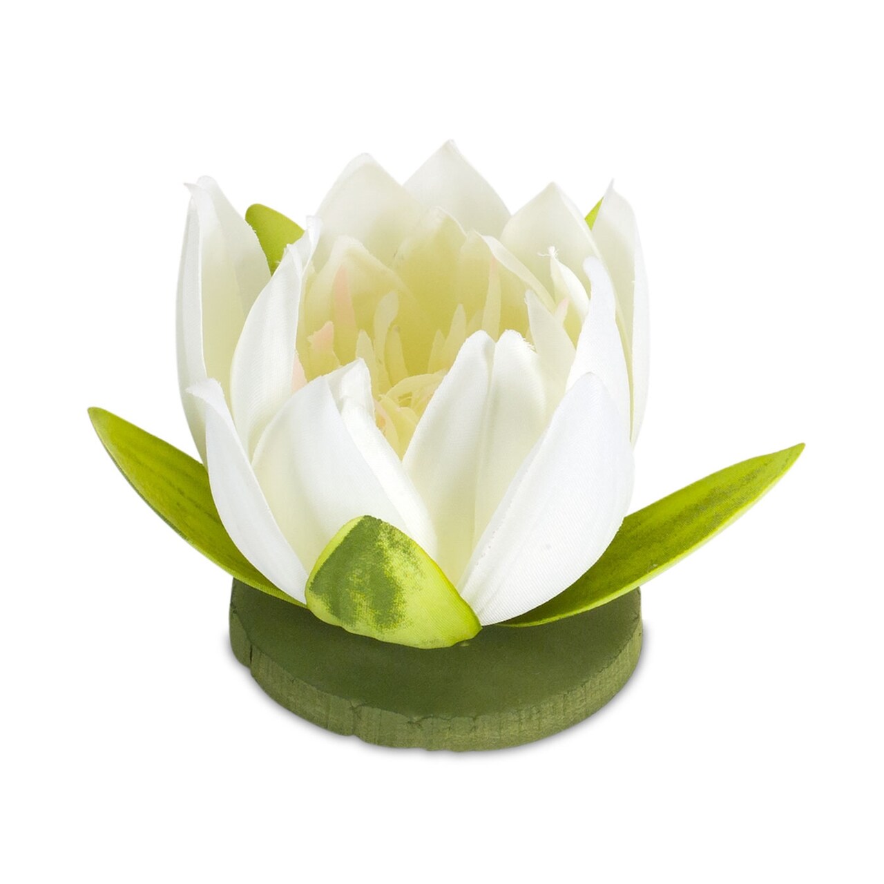 Contemporary Home Living Set of 12 White and Green Floating Lotus Flower 4”